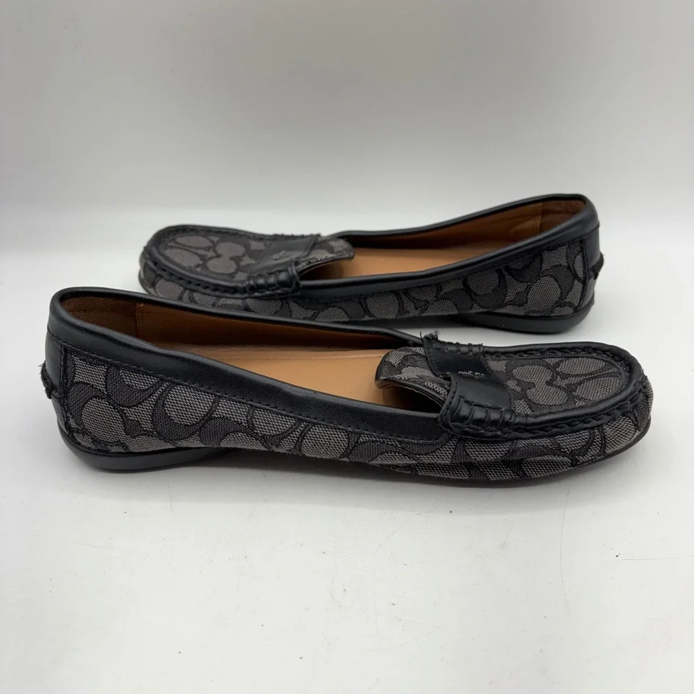 Coach‎ Odette Signature Jacquard Loafers Black Charcoal Driving Mocs A01921 8.5B